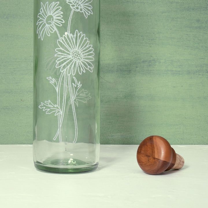 Daisy Glass Water Bottle With Wooden Stopper / Transparent / 750 Ml / Moq - 6 Pcs