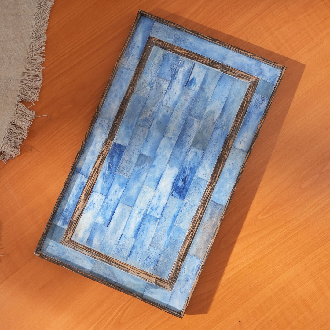 Blue Bone Dyed Bone/Wood Tray 12X7.25X0.75