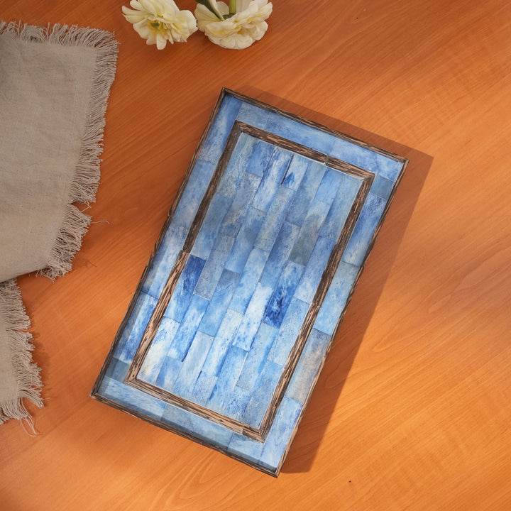 Blue Bone Dyed Bone/Wood Tray 12X7.25X0.75