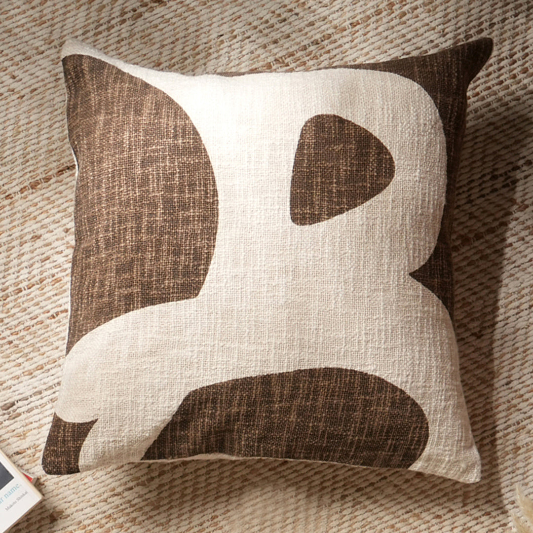 Cotton Abstract Printed Pillow-Brown 18"X18"(With Filler)