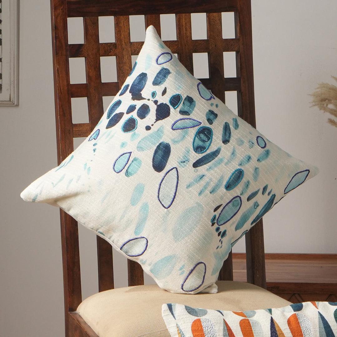 Coastal Droplets Printed & Embroidered Pillow 18"X18"