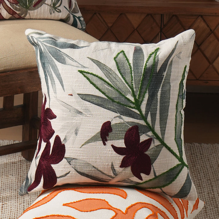 Botanical Bliss Printed & Embroidered Pillow 18"X18"