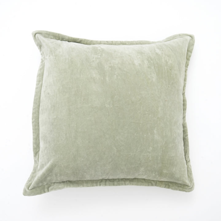 100% Cotton Velvet Solid Cushion With Flanges- 22"X22", Olive