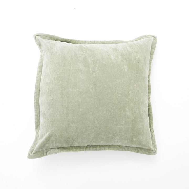 100% Cotton Velvet Solid Cushion With Flanges- 22"X22", Olive