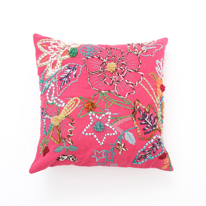 Cotton Embroidered Cushion-Pink