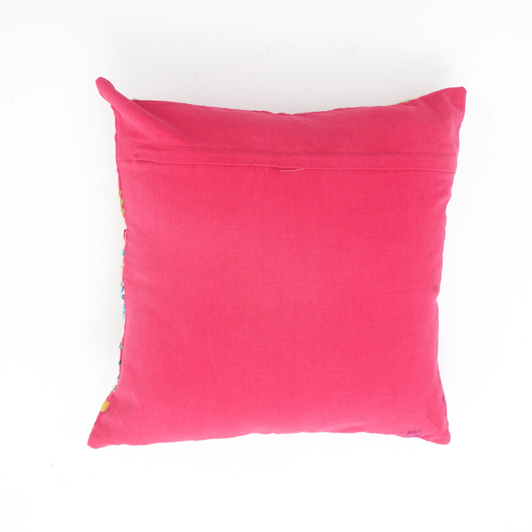 Cotton Embroidered Cushion-Pink