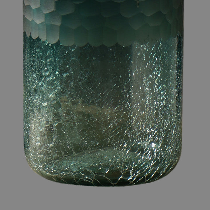 Blue Etched Half Crackle Glass Vase