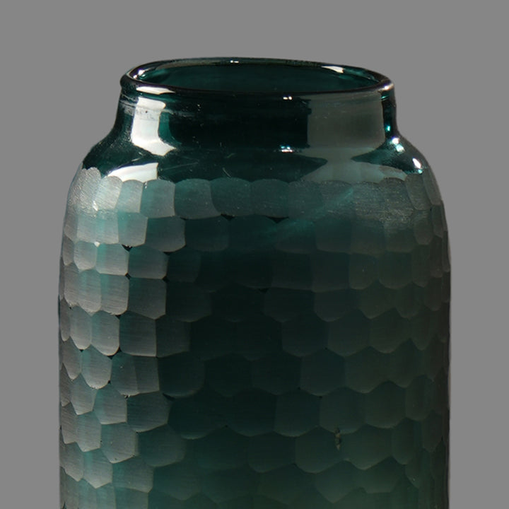 Blue Etched Half Crackle Glass Vase