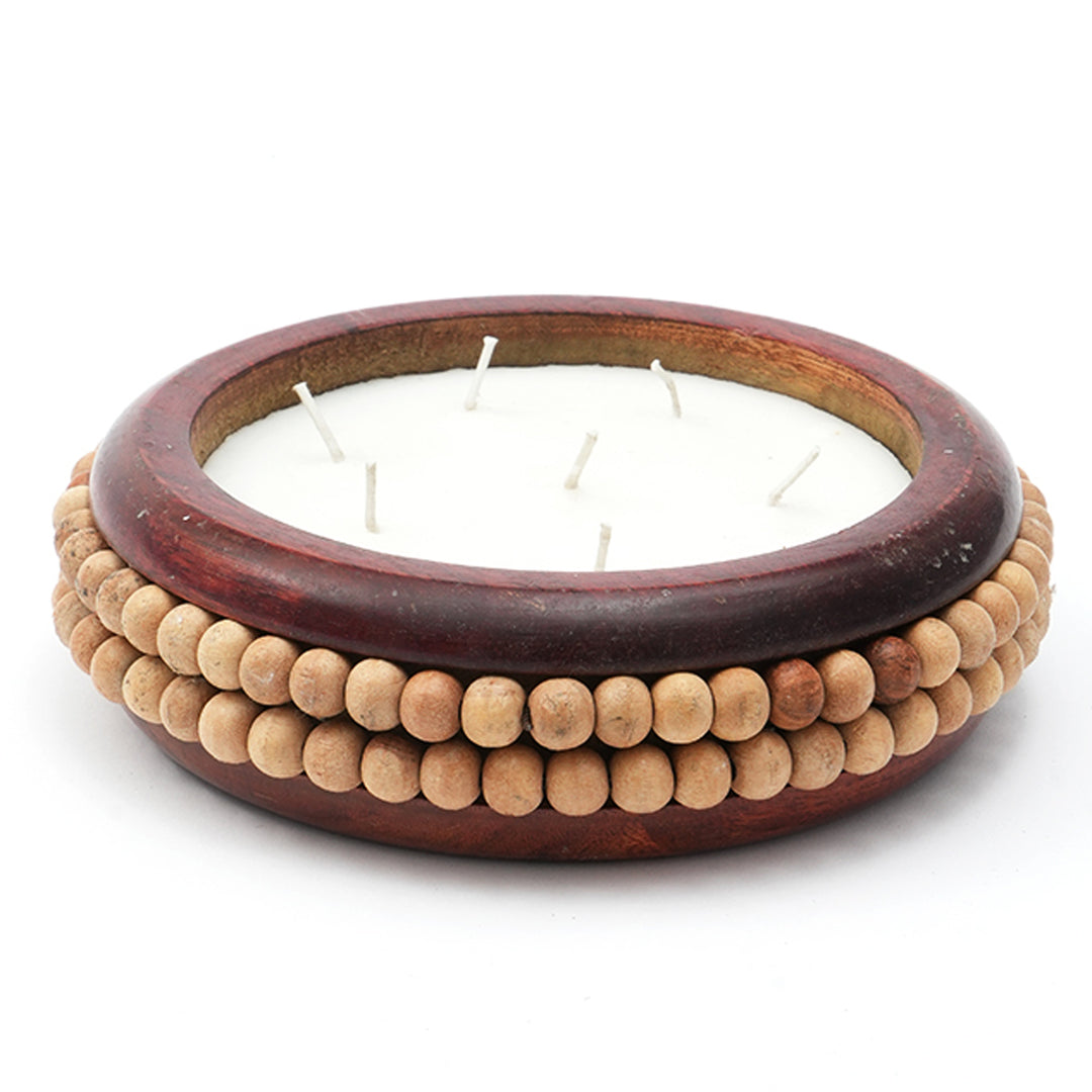 18Oz Rd. Wooden Candle With 7 Beads Big