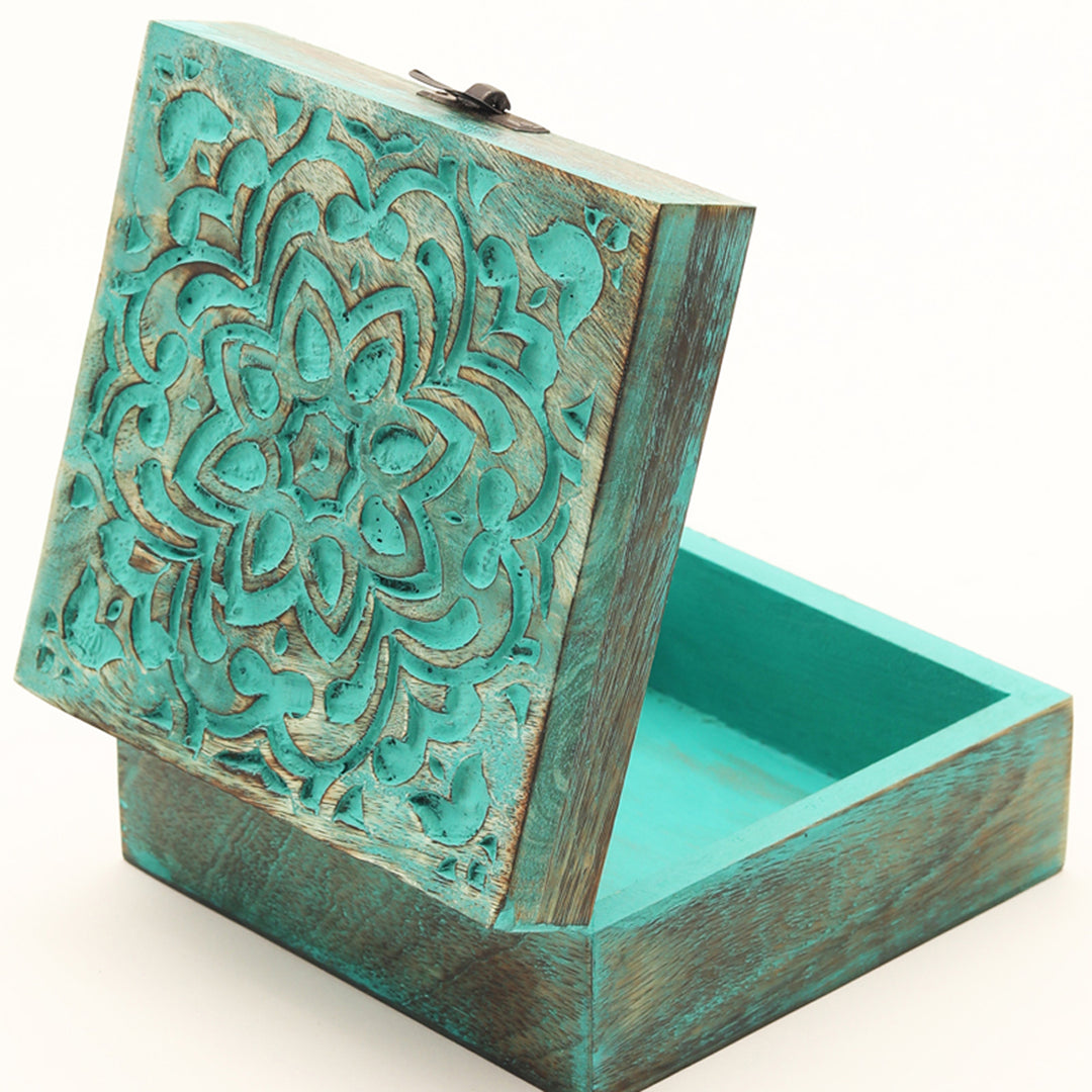 Wooden Box / Green - Mango Wood / 6 X 6 X 3 Inches (L X W X H) / Moq - 4 Pcs