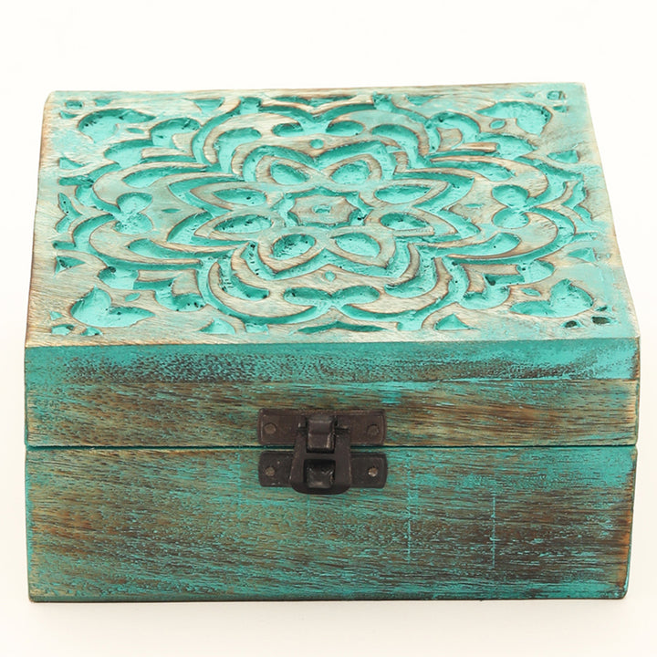 Wooden Box / Green - Mango Wood / 6 X 6 X 3 Inches (L X W X H) / Moq - 4 Pcs