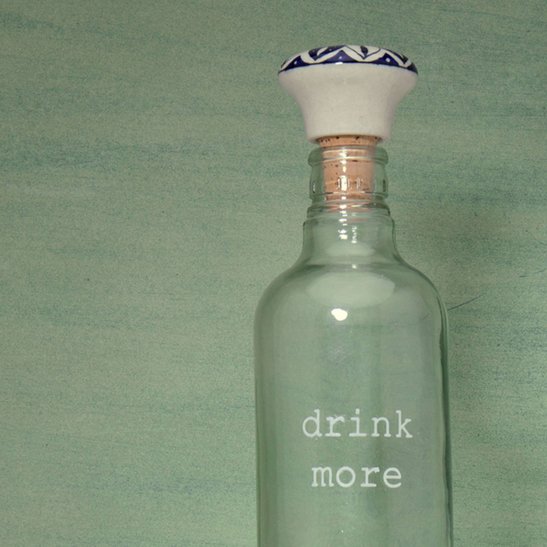 Drink More Glass Water Bottle With Ceramic Stopper Transparent Volume 750 Ml