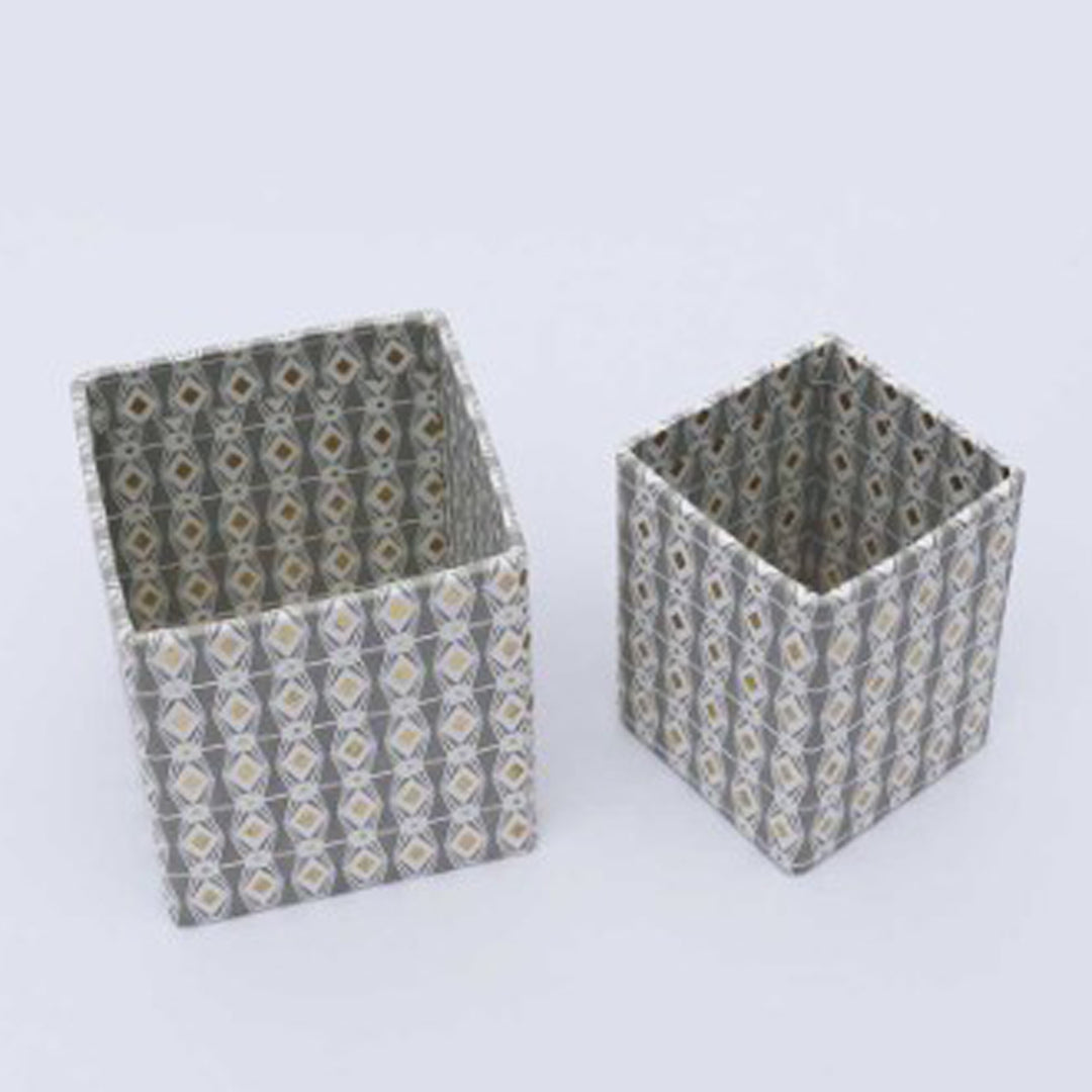 Square Pen Holder / Set Of 2 Pcs / Grey - Recycled Cotton Paper (Large & Small) / Moq - 4 Sets