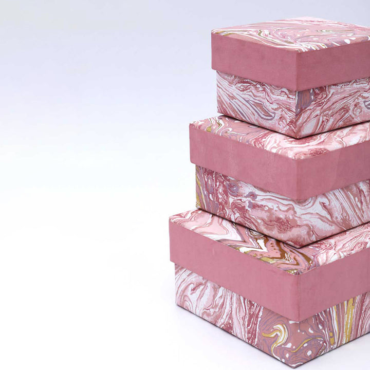 Square Box / Set Of 3 Pcs / Pink - Recycled Cotton Paper / 6.5 X 6.5 X 3.5 Inches (L X W X H) / Moq - 2 Sets