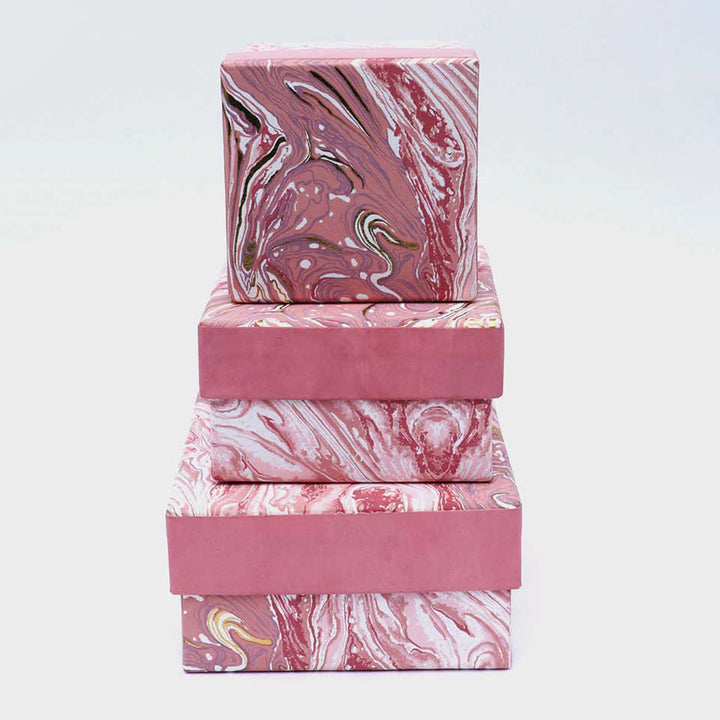 Square Box / Set Of 3 Pcs / Pink - Recycled Cotton Paper / 6.5 X 6.5 X 3.5 Inches (L X W X H) / Moq - 2 Sets