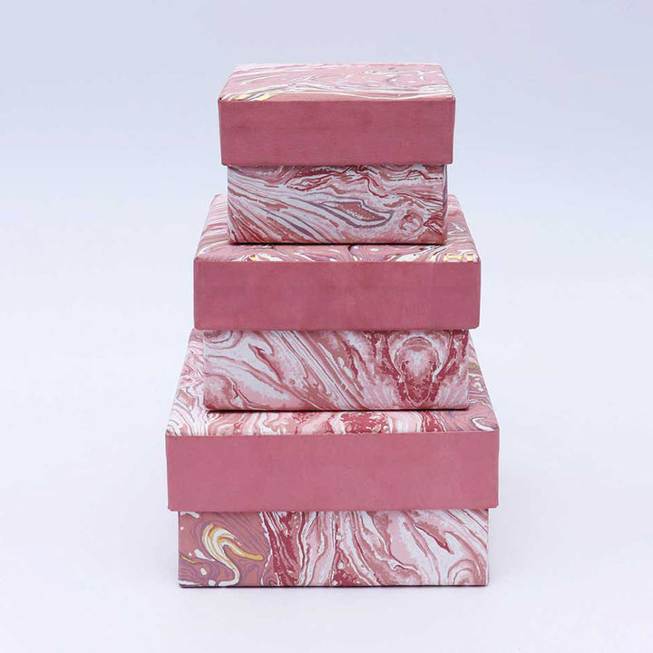 Square Box / Set Of 3 Pcs / Pink - Recycled Cotton Paper / 6.5 X 6.5 X 3.5 Inches (L X W X H) / Moq - 2 Sets