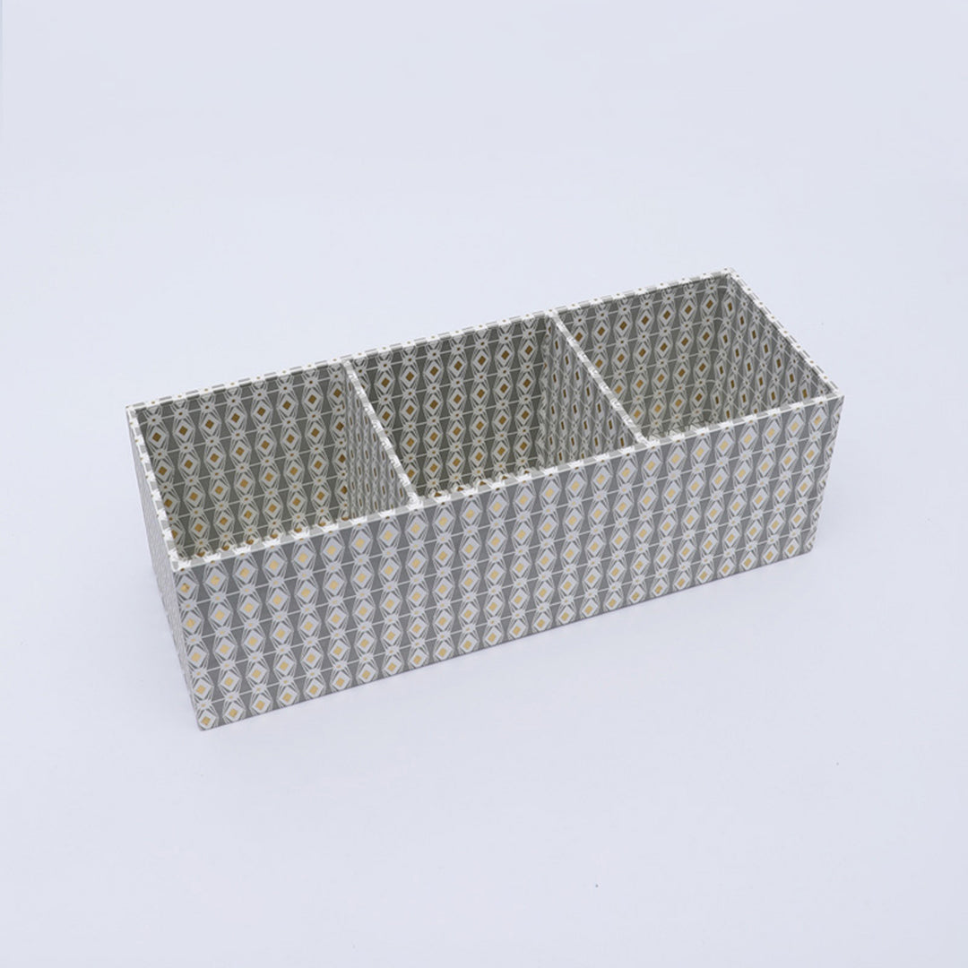 3 Section Desk Organizer / Grey - Recycled Cotton Paper / 14 X 4.75 X 4.5 Inches (L X W X H) / Moq - 2 Pcs