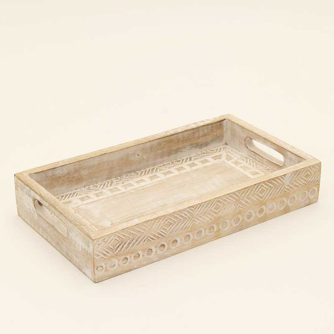 Wooden Tray (Nested) / Set Of 3 Pcs / Distress White - Mango Wood / (Available Sizes 18'' 16'' 14'') / Moq - 1 Set