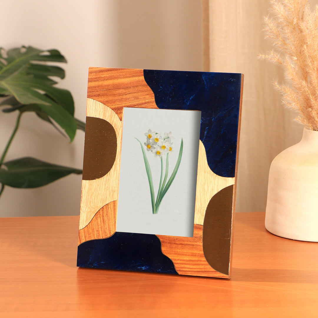 Mangowood/Sheesham/ Marbled Blue Resin/Brass Inlaid Frame Picture Size:4X6/1.75