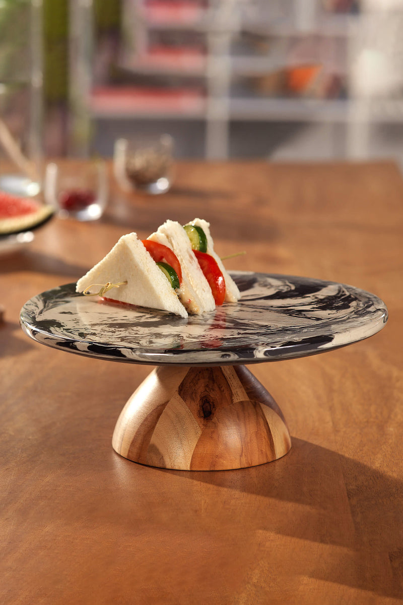 Carbon Ceramic And Wooden Cake Stand