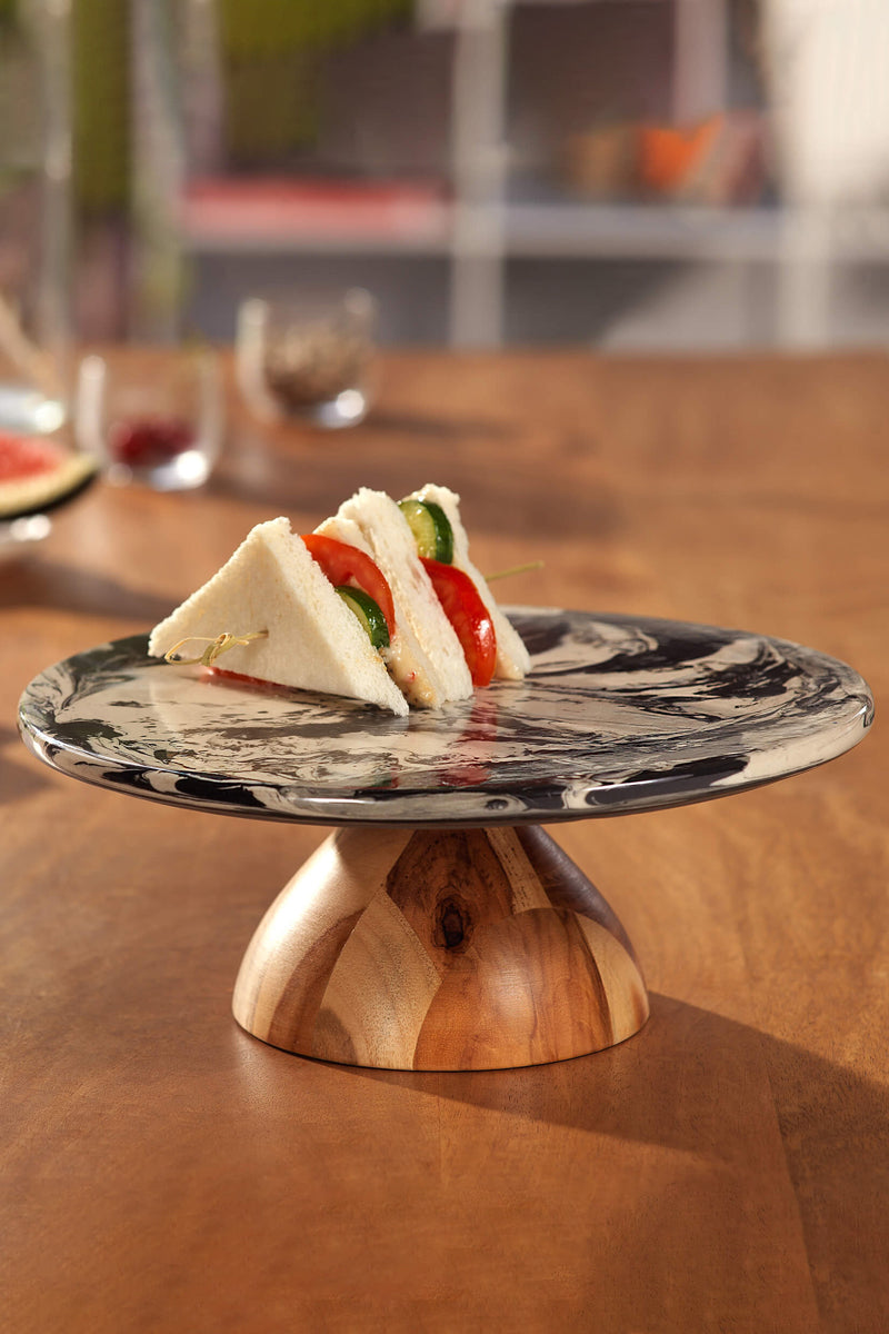 Carbon Ceramic And Wooden Cake Stand