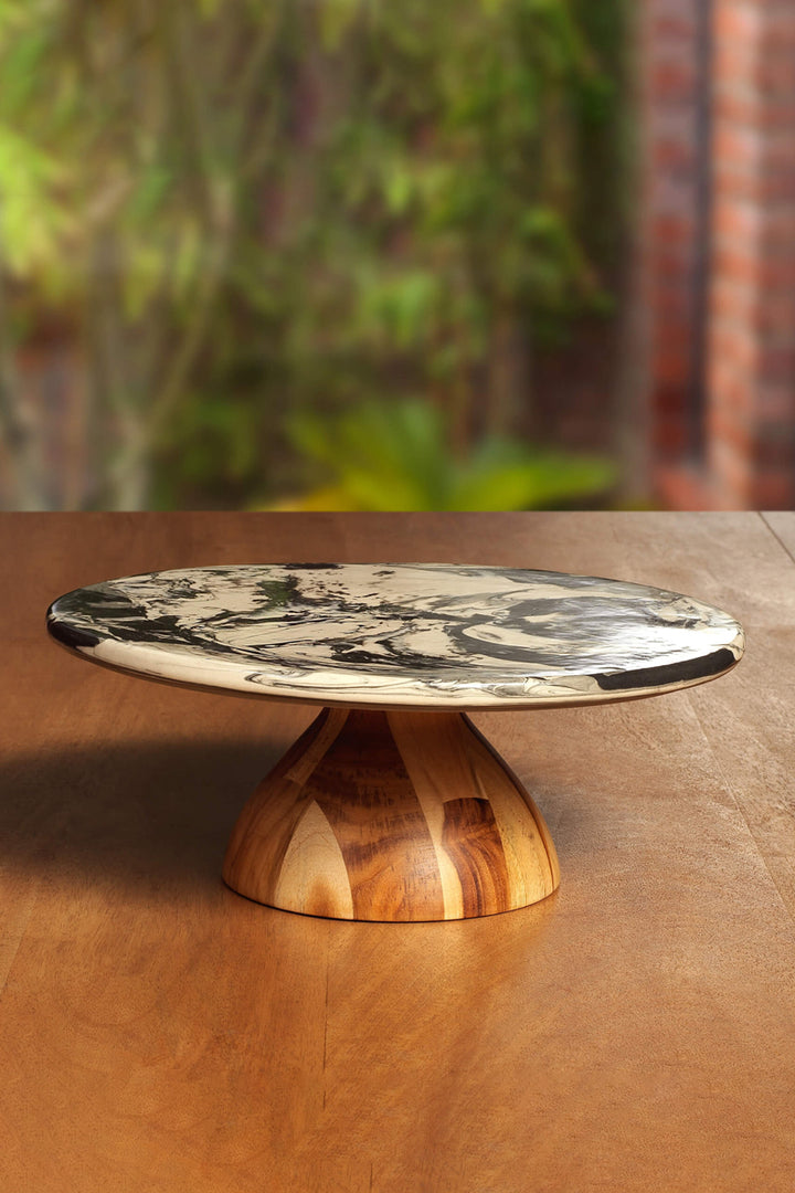 Carbon Ceramic And Wooden Cake Stand