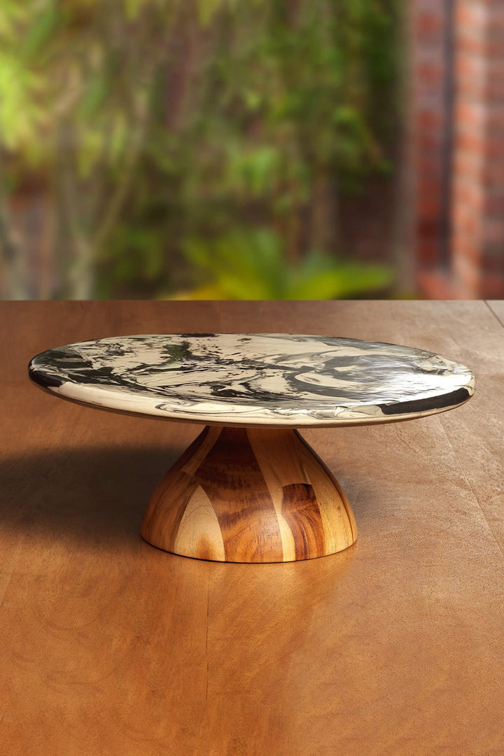 Carbon Ceramic And Wooden Cake Stand