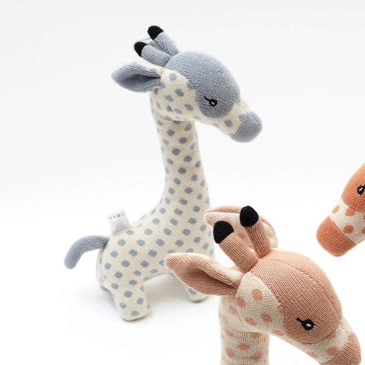 Cotton Knitted Stuffed Baby Giraffe Soft Toys (Baby Blue, Ivory)