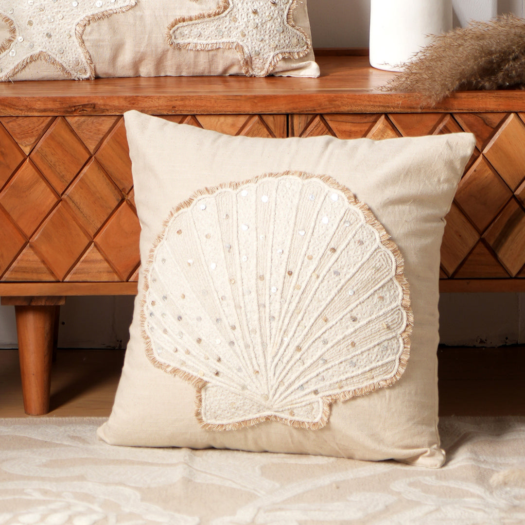 Seashell Cotton Embroidered Cushion