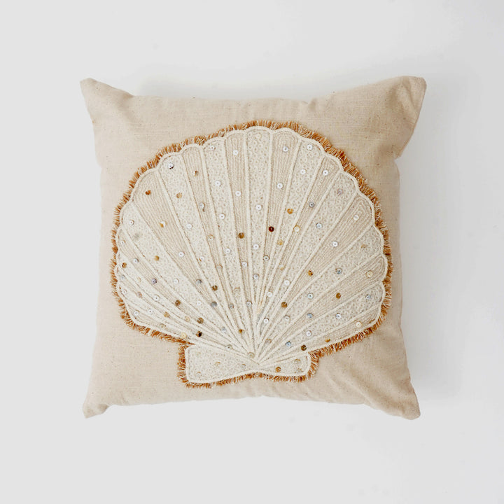 Seashell Cotton Embroidered Cushion