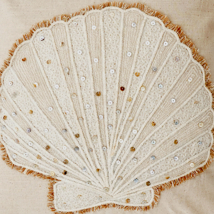 Seashell Cotton Embroidered Cushion