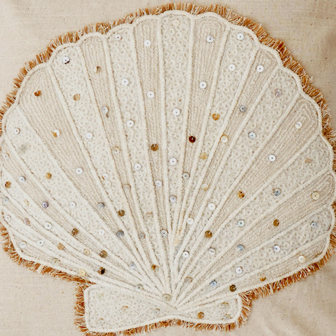 Seashell Cotton Embroidered Cushion