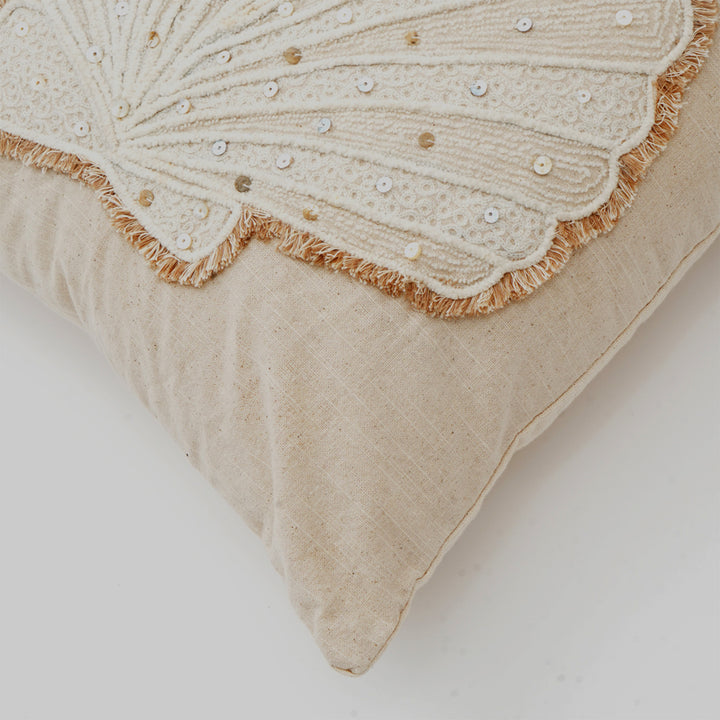 Seashell Cotton Embroidered Cushion