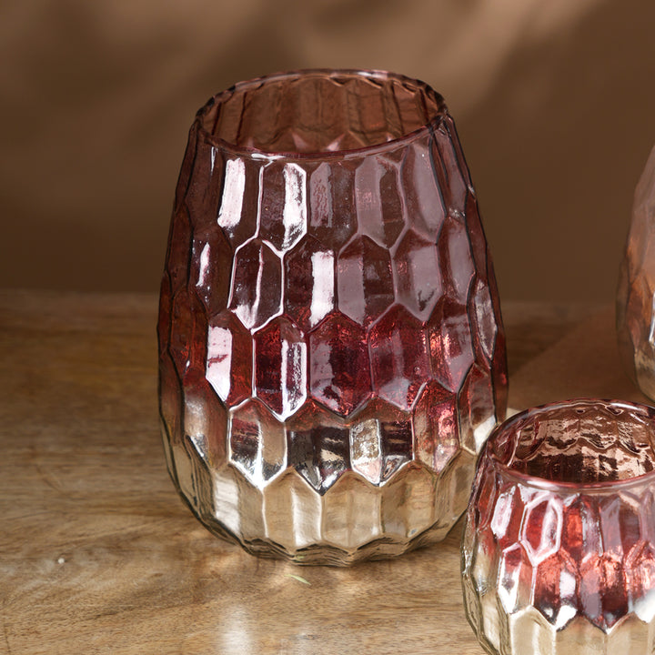 Hexagon Embossed Half Mercury Votive Vase