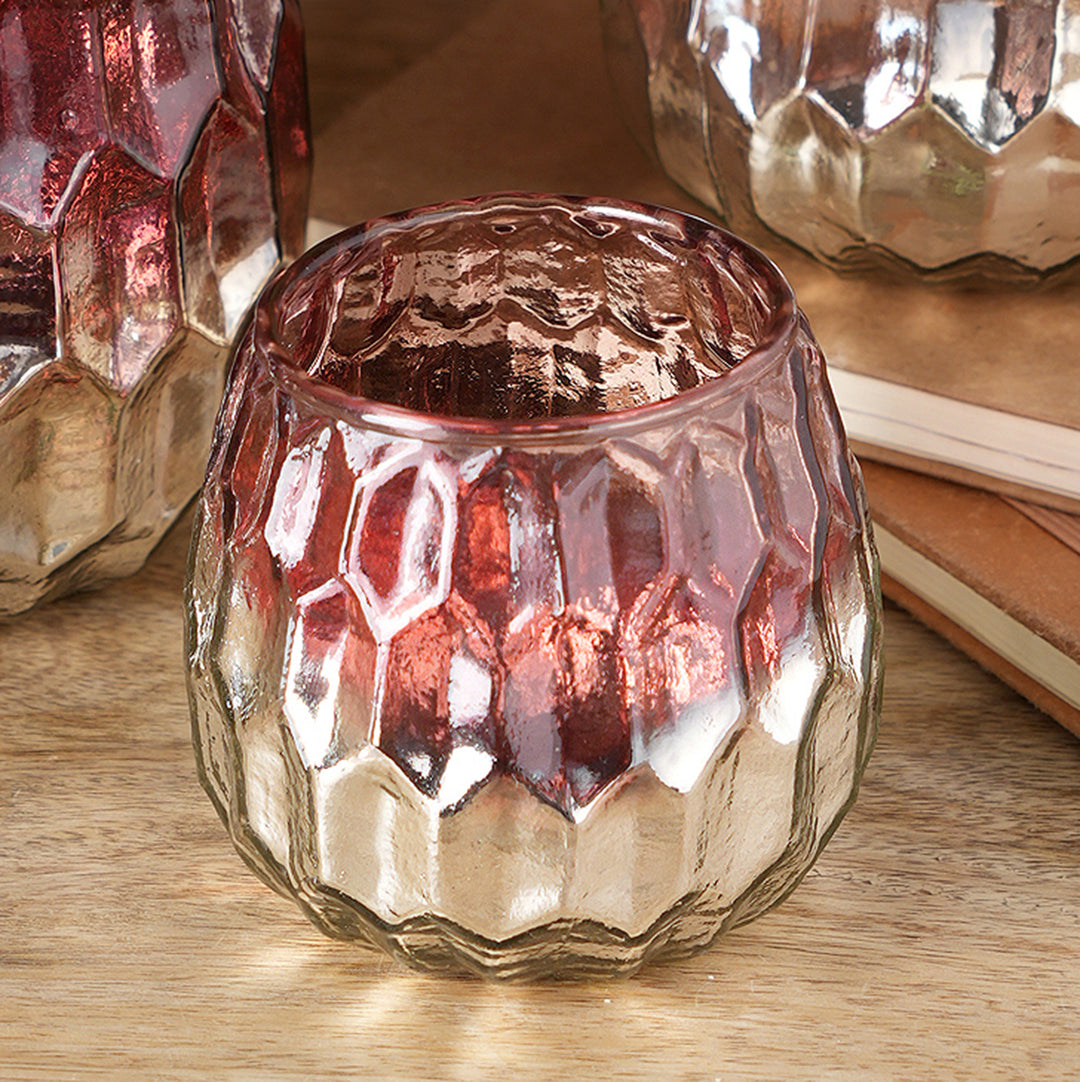 Hexagon Embossed Half Mercury Votive Vase