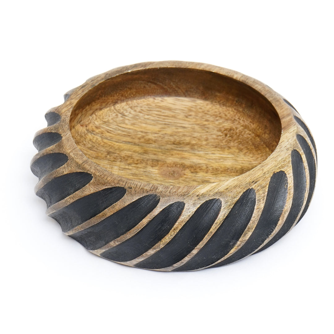 Space Age Futuristic Small Wooden Bowl With Black Filler