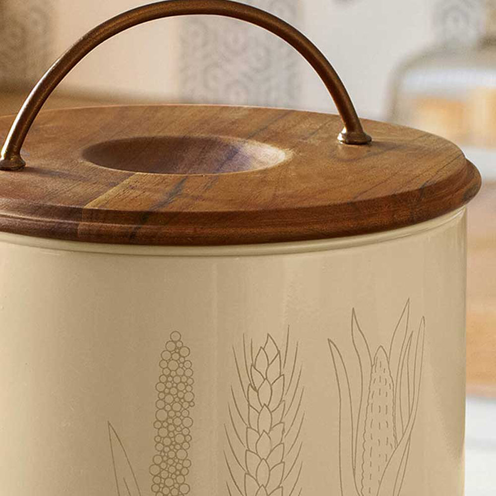 Grain Storage Barrel With Wooden Lid / Eggshell / 5 Kg / Moq - 2 Pcs