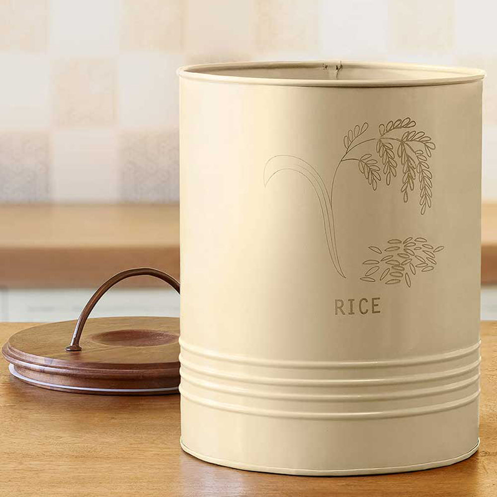 Rice Storage Barrel With Wooden Lid / Eggshell / Capacity - 11 Lbs / Moq - 2 Pcs