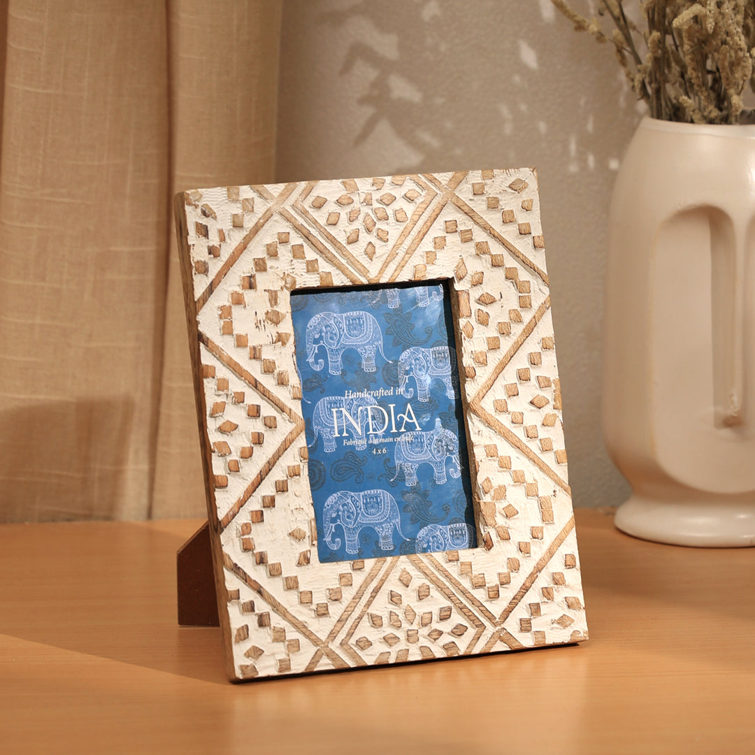 Decorative Photo Frame | Mango Wood | White - Elegant Design