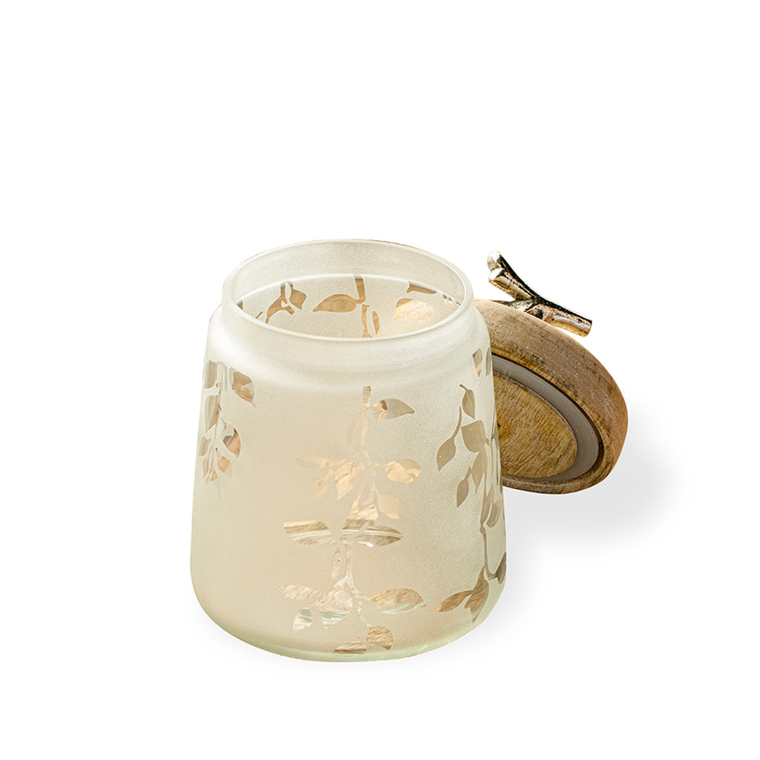 Twigy Frosted Glass Jar With Wooden Lid (Tall)/ White / 5 X 5 X 7.5 Inches (L X W X H) / Moq - 4 Pcs