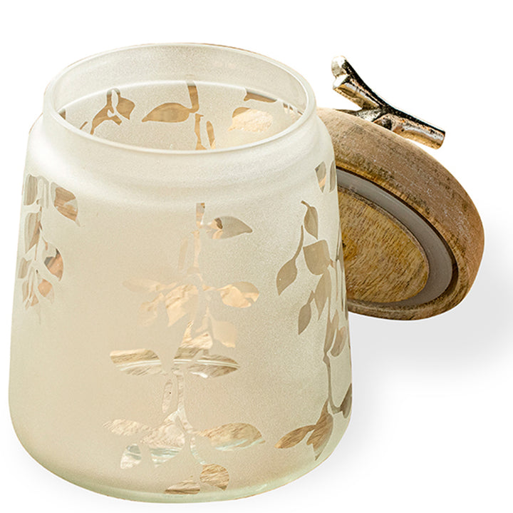 Twigy Frosted Glass Jar With Wooden Lid (Tall)/ White / 5 X 5 X 7.5 Inches (L X W X H) / Moq - 4 Pcs