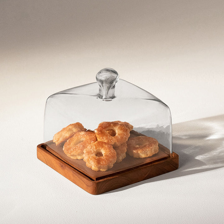 Cake Square Glass Cloche / Transparent / 6 X 6 X 5.5 Inches (L X W X H) / Moq - 4 Pcs