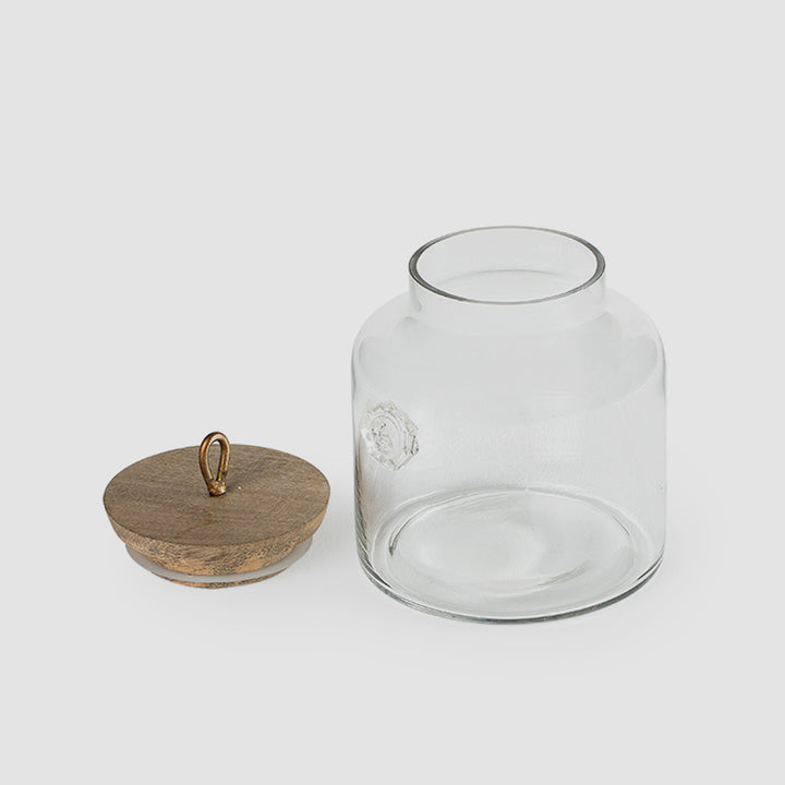 Madin Glass Jar With Wooden Lid / Transparent / (Capacity 700 Ml) / Moq - 4 Pcs