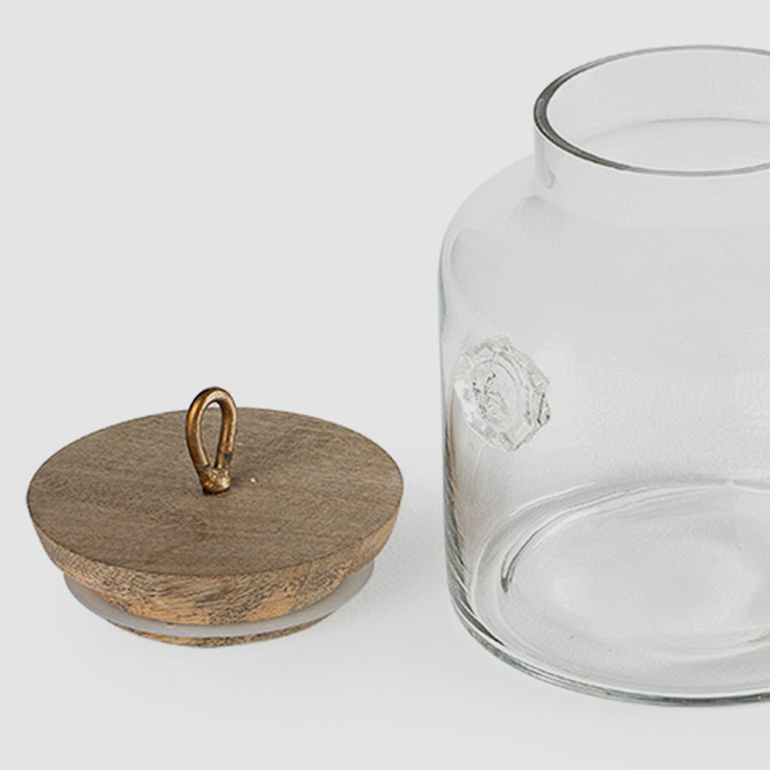 Madin Glass Jar With Wooden Lid / Transparent / (Capacity 700 Ml) / Moq - 4 Pcs