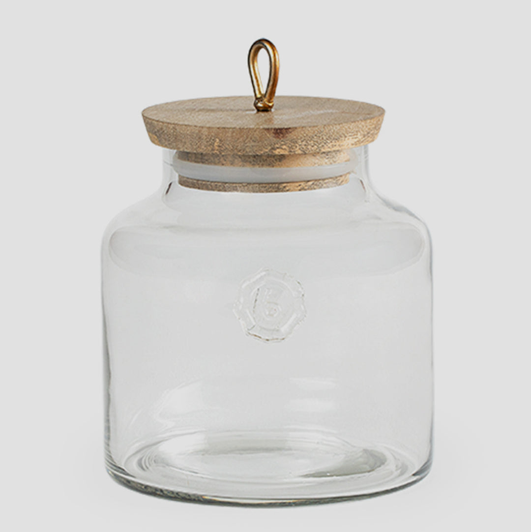 Madin Glass Jar With Wooden Lid / Transparent / (Capacity 700 Ml) / Moq - 4 Pcs