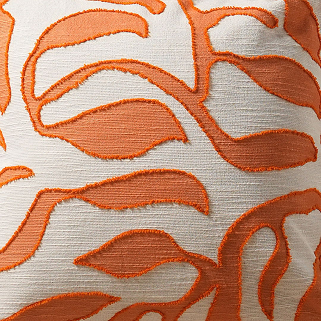 Retro Botanic Printed & Embroidered Pillow (Orange & Ivory)