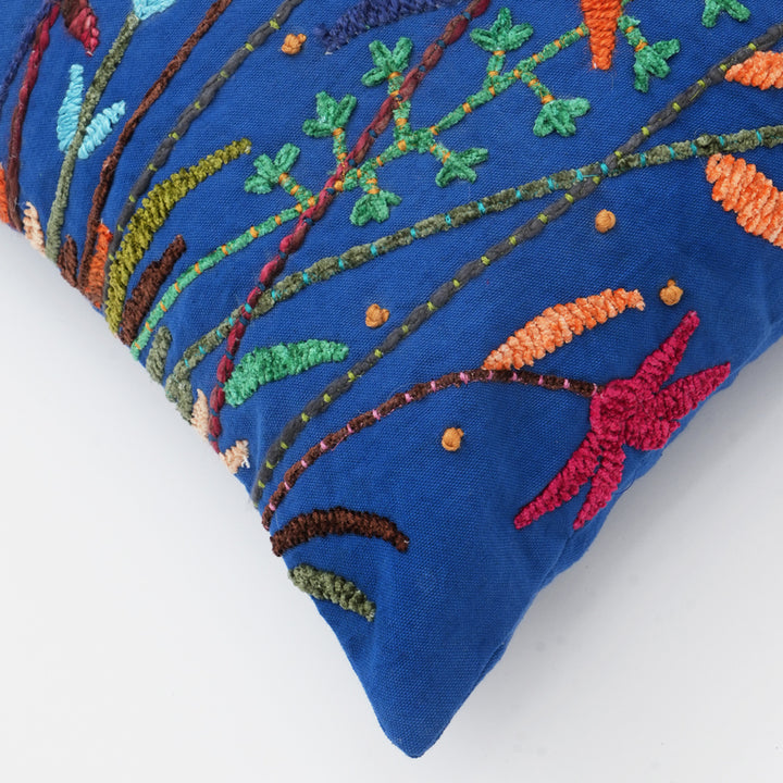 Cotton Embroidered Cushion-Ink Blue