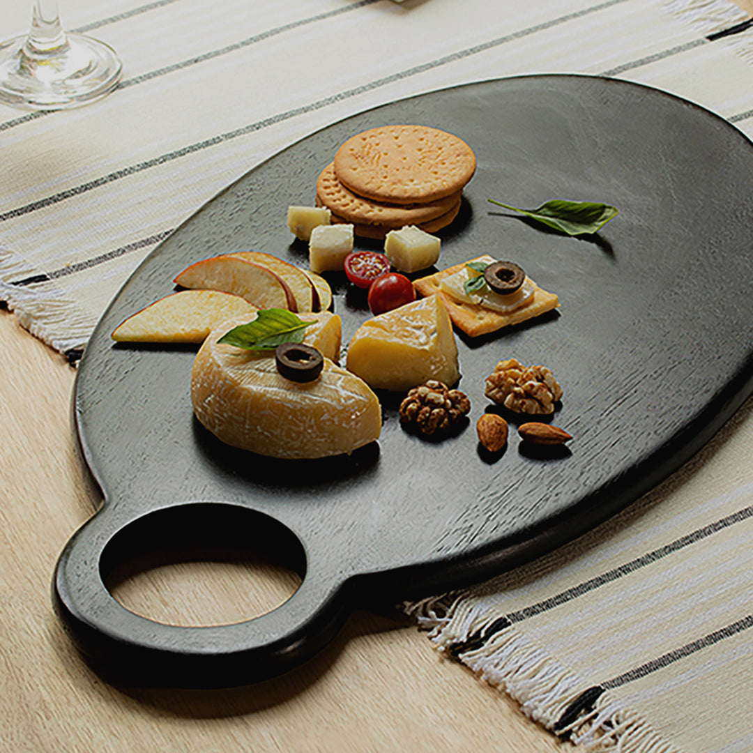 Midnight Wooden Cheeseboard (Oval) / Black - Wooden / 18.25 X 10 X 0.5 Inches (L X W X H) / Moq - 4 Pcs