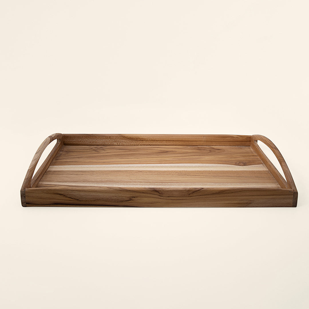 Teak Wood Tray / Natural Wood / 18 X 12.25 X 2.5 Inches (L X W X H) / Moq - 4 Pcs