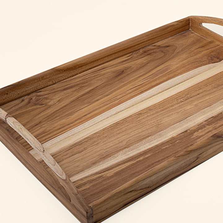 Teak Wood Tray / Natural Wood / 18 X 12.25 X 2.5 Inches (L X W X H) / Moq - 4 Pcs